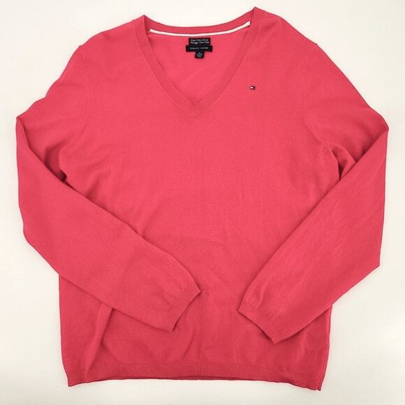 Tommy Hilfiger Pullover Sweater Womens Size XL V-Neck Pink Casual Office Work - Picture 1 of 6